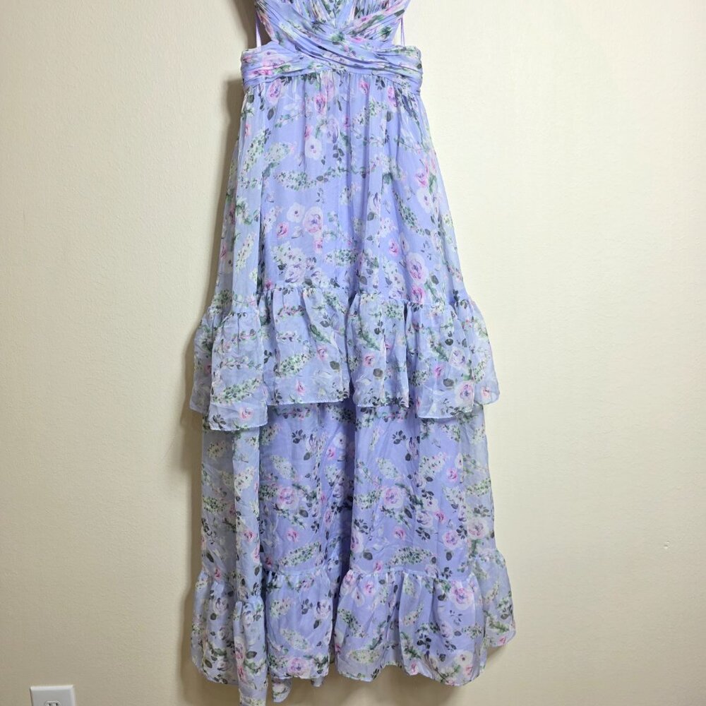 Ieena for Mac Duggal Ruffle Tiered Cut-Out Floral Chiffon Dress Size 4 MSRP $498 - Picture 6 of 12